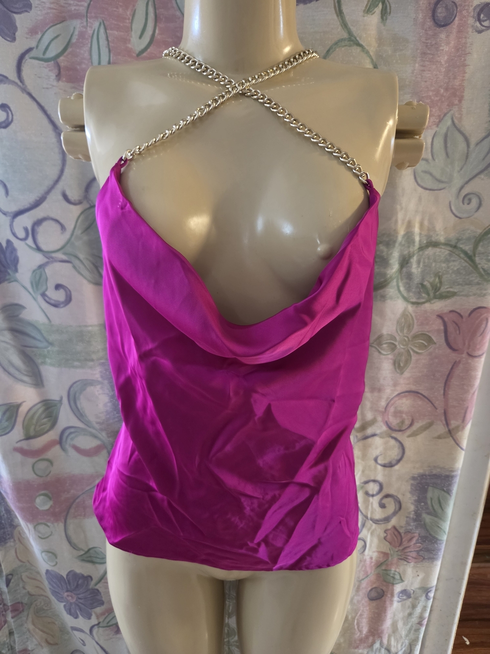 Rachel Zoe Hot Pink Chain-Strap Cowl Neck Camisole